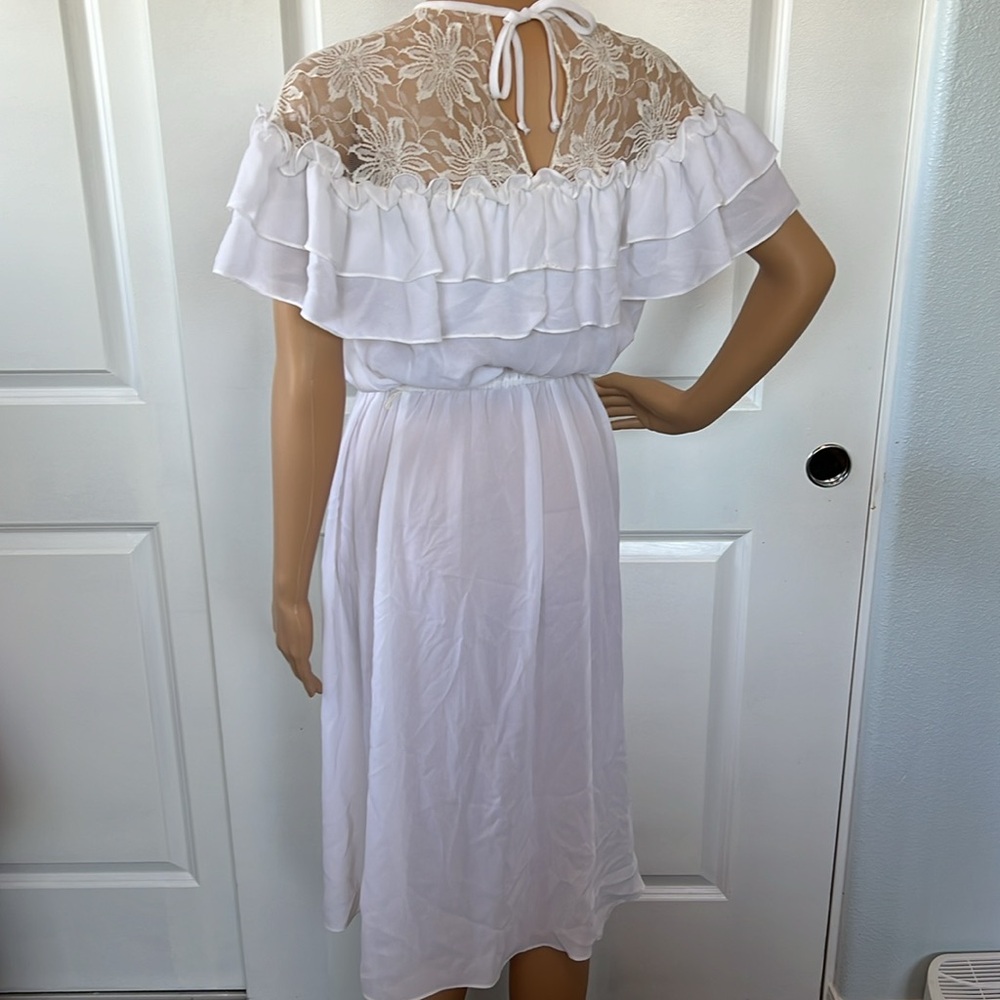 Vtg 60s 70s white lace semi sheer flirty dress by Billie Jack for HER size S - Picture 7 of 8